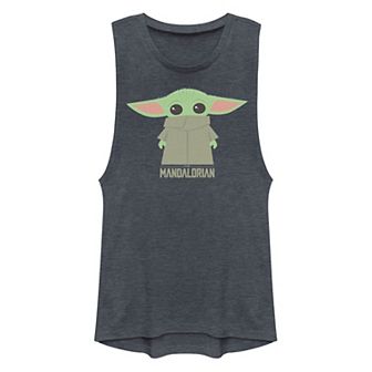 Juniors' Star Wars The Mandalorian The Child Hidden Face Portrait Muscle Tank Top