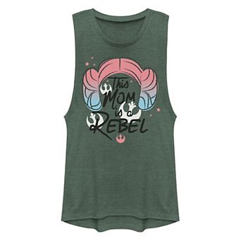 Juniors' Star Wars This Mom Is A Rebel Princess Leia Hair Muscle Tank Top