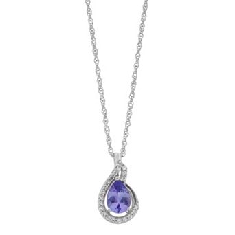 LeRose by Lexi and Rose Sterling Silver Tanzanite & Lab-Created White Sapphire Teardrop Pendant Necklace