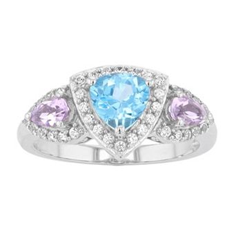 LeRose by Lexi and Rose Sterling Silver Swiss Blue Topaz, Rose de France Amethyst & Lab-Created White Sapphire Ring