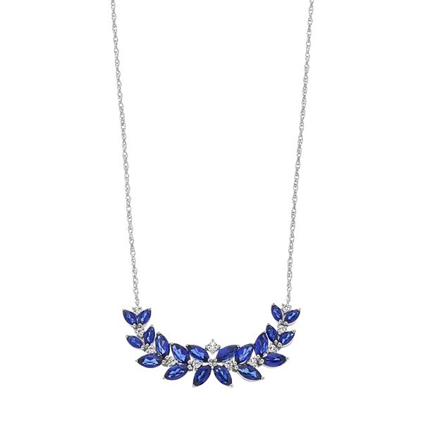 Sterling Silver Lab-Created Ceylon Sapphire & White Sapphire Vine Necklace