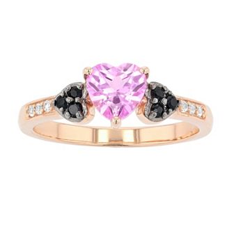 LeRose by Lexi and Rose 14k Rose Gold Over Silver Lab-Created Pink Sapphire, Onyx & Lab-Created White Sapphire Ring