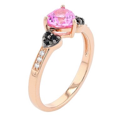 LeRose by Lexi and Rose 14k Rose Gold Over Silver Lab-Created Pink Sapphire, Onyx & Lab-Created White Sapphire Ring