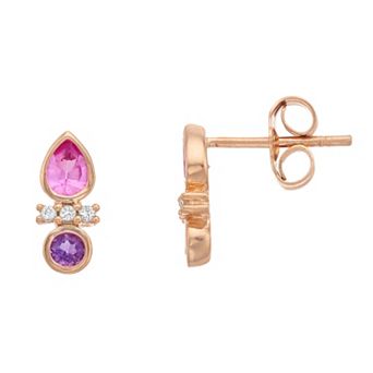 LeRose by Lexi and Rose 14k Rose Gold Over Silver Amethyst & Lab-Created Pink & White Sapphire Earrings