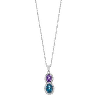 LeRose by Lexi and Rose Sterling Silver London Blue Topaz, Amethyst & Lab-Created White Sapphire Pendant Necklace