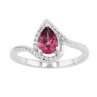 Sterling Silver Rhodolite Garnet & Lab-Created White Sapphire Teardrop Ring