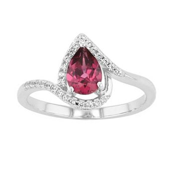 LeRose by Lexi and Rose Sterling Silver Rhodolite Garnet & Lab-Created White Sapphire Teardrop Ring