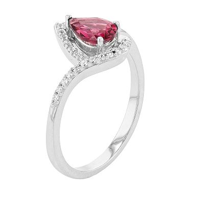 LeRose by Lexi and Rose Sterling Silver Rhodolite Garnet & Lab-Created White Sapphire Teardrop Ring