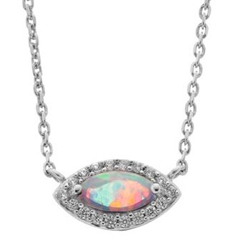 LeRose by Lexi and Rose Sterling Silver Lab-Created White Opal & Lab-Created White Sapphire Necklace Evil Eye Necklace