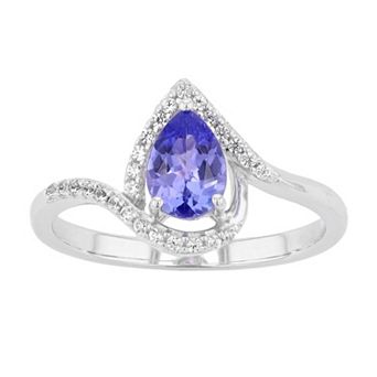 LeRose by Lexi and Rose Sterling Silver Tanzanite & Lab-Created White Sapphire Teardrop Ring