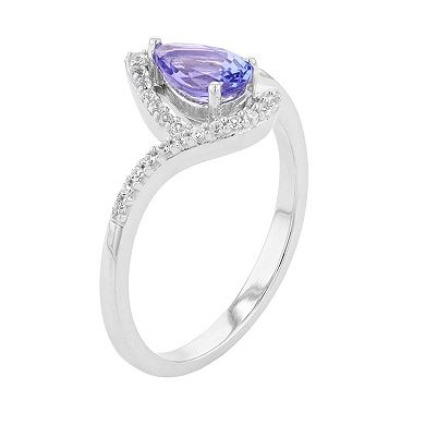 Sterling Silver Tanzanite & Lab-Created White Sapphire Teardrop Ring
