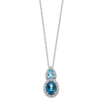LeRose by Lexi and Rose Sterling Silver Lab-Created Blue Topaz Lab-Created White Sapphire Pendant Necklace