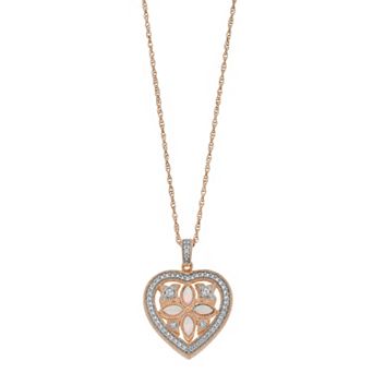 LeRose by Lexi and Rose 14k Rose Gold Over Silver Lab-Created White Opal & Lab-Created White Sapphire Heart Pendant