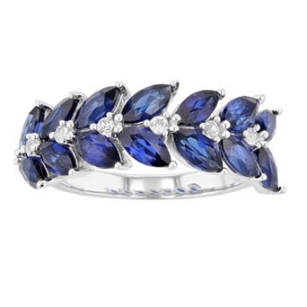 LeRose by Lexi and Rose Sterling Silver Lab-Created Ceylon Sapphire & Lab-Created White Sapphire Leaf Ring