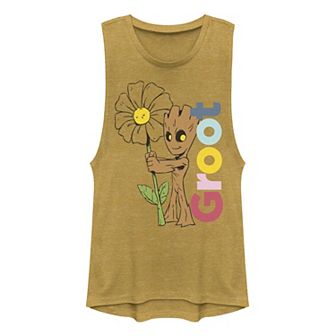 Juniors' Marvel Guardians of the Galaxy Groot Flower Portrait Muscle Graphic Tank Top