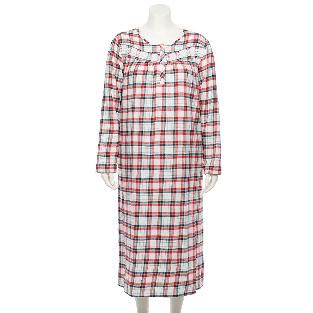 Womens Flannel Nightgown 100% Cotton Flannel Red Plaid Sleep  Dress/Nightshirt