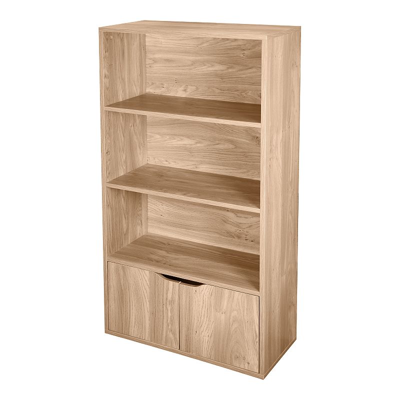 Home Basics 3 Tier Wood Bookcase with Doors, Natural, ORGANIZER