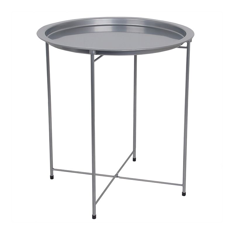 63041420 Home Basics Foldable Round Accent Table, Silver sku 63041420