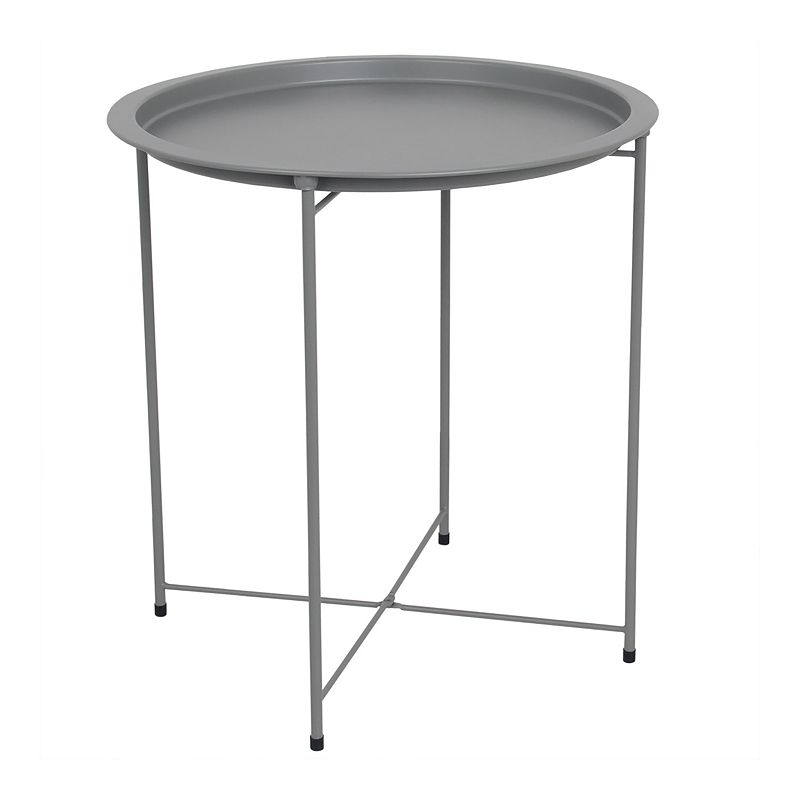 Home Basics Foldable Round Accent Table, Grey