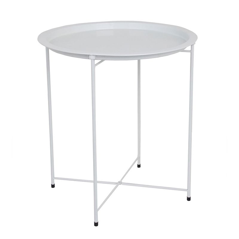 Home Basics Foldable Round Multi-Purpose Side Accent Metal Table, White
