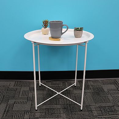 Home Basics Foldable Round Multi-Purpose Side Accent Metal Table