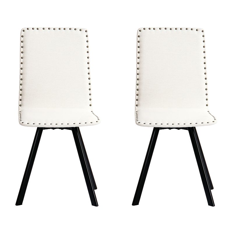 Acessentials Studded Linen 2-Piece Swivel Chair Set, White