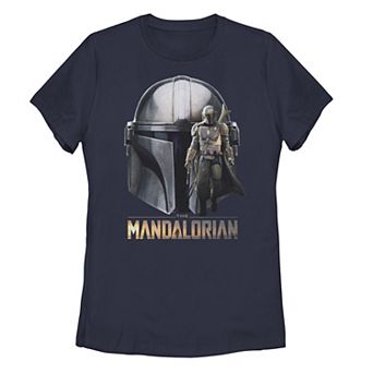 Juniors' Star Wars The Mandalorian Helmet Portrait Mashup Tee