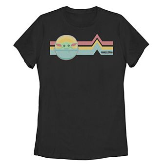 Juniors' Star Wars: The Mandalorian The Child Rainbow Chest Lines Graphic Tee