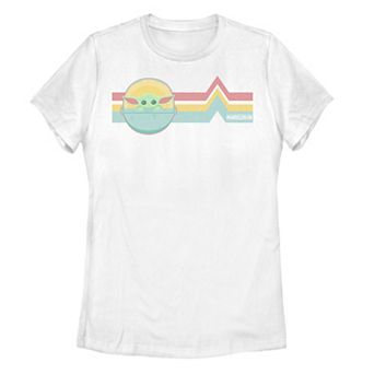 Juniors' Star Wars: The Mandalorian The Child Rainbow Chest Lines Graphic Tee