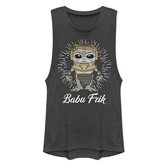 Juniors' Star Wars: The Rise Of Skywalker Babu Frik Cartoon Muscle Tank Top