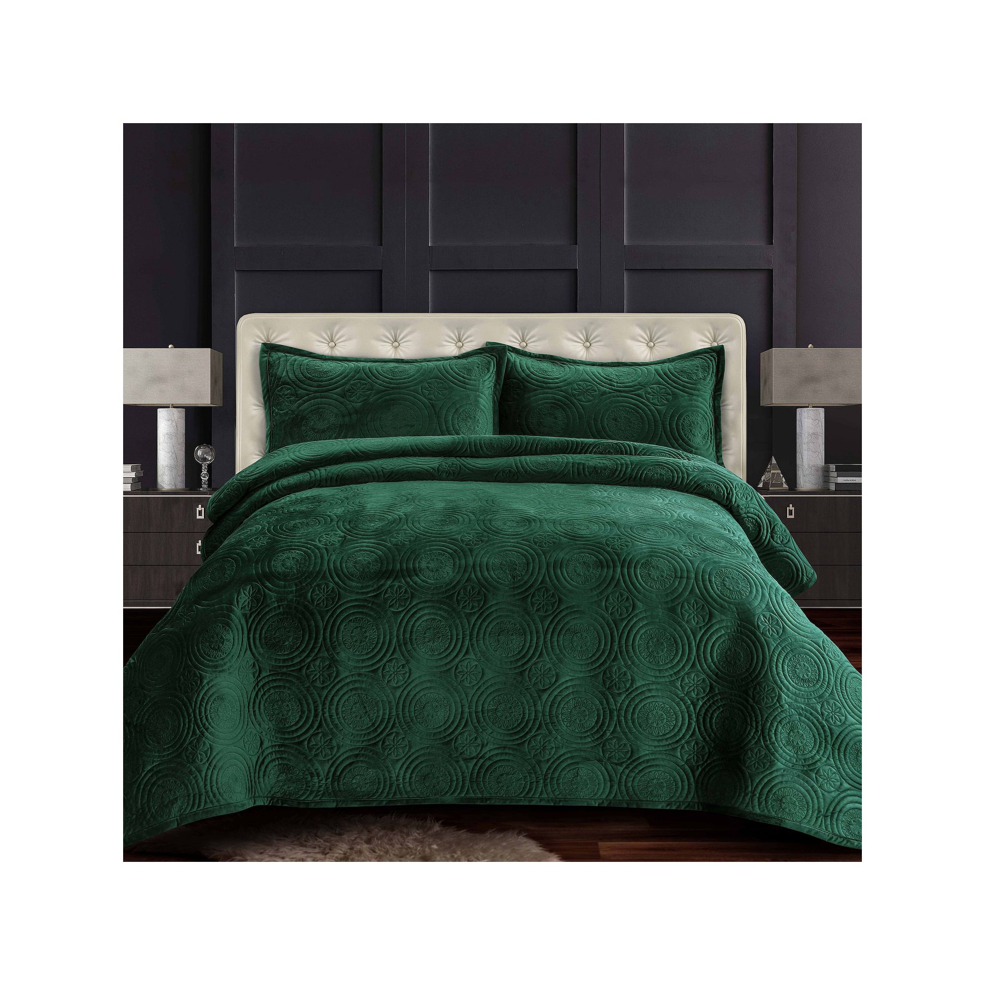 Tribeca Living Capri Medallion Velvet Oversized Quilt Set, Blue