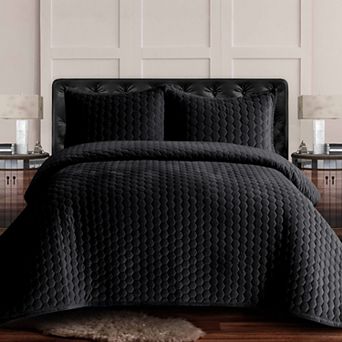Tribeca Living Lugano Honeycomb Velvet Oversized Quilt Set