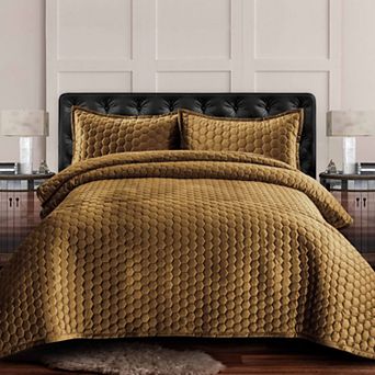 Tribeca Living Lugano Honeycomb Velvet Oversized Quilt Set