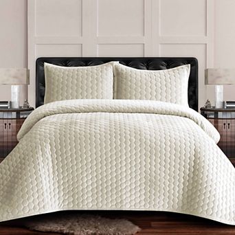 Tribeca Living Lugano Honeycomb Velvet Oversized Quilt Set