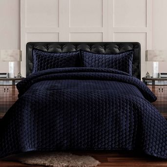 Tribeca Living Lugano Honeycomb Velvet Oversized Quilt Set