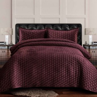 Tribeca Living Lugano Honeycomb Velvet Oversized Quilt Set