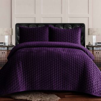 Tribeca Living Lugano Honeycomb Velvet Oversized Quilt Set