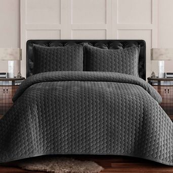 Tribeca Living Lugano Honeycomb Velvet Oversized Quilt Set