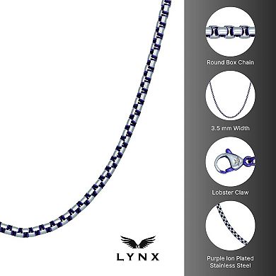 Men's LYNX Purple Stainless Steel Round Box Chain Necklace