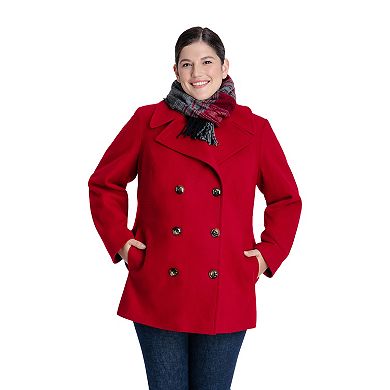 Plus Size TOWER by London Fog Scarf & Wool-Blend Peacoat