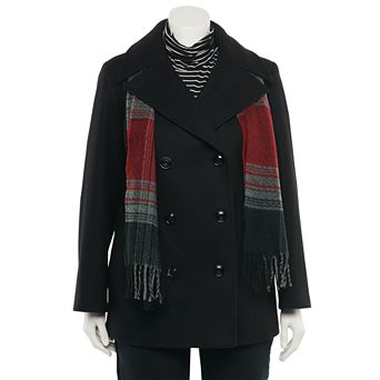 Plus Size TOWER by London Fog Scarf & Wool-Blend Peacoat