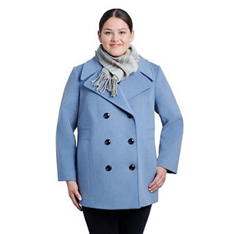 Plus Size TOWER by London Fog Scarf & Wool-Blend Peacoat