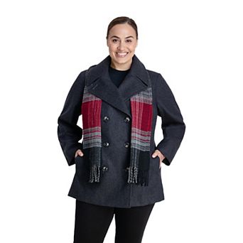 Plus Size TOWER by London Fog Scarf & Wool-Blend Peacoat
