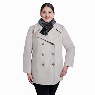 Plus Size TOWER by London Fog Scarf & Wool-Blend Peacoat