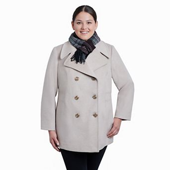 Plus Size TOWER by London Fog Scarf & Wool-Blend Peacoat