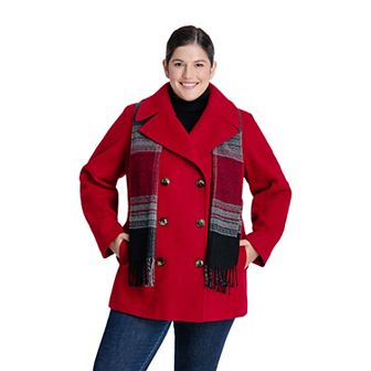 Plus Size TOWER by London Fog Scarf & Wool-Blend Peacoat
