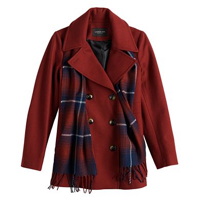 Women's TOWER by London Fog Scarf & Wool-Blend Peacoat