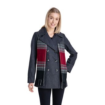 Women's TOWER by London Fog Scarf & Wool-Blend Peacoat