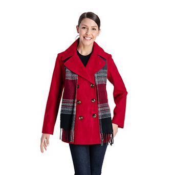 Women's TOWER by London Fog Scarf & Wool-Blend Peacoat