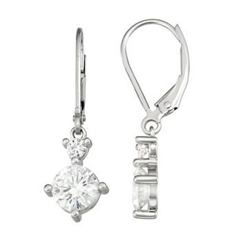 Charles & Colvard 14k White Gold 1 3/4 Carat T.W. Lab-Created Moissanite Leverback Drop Earrings